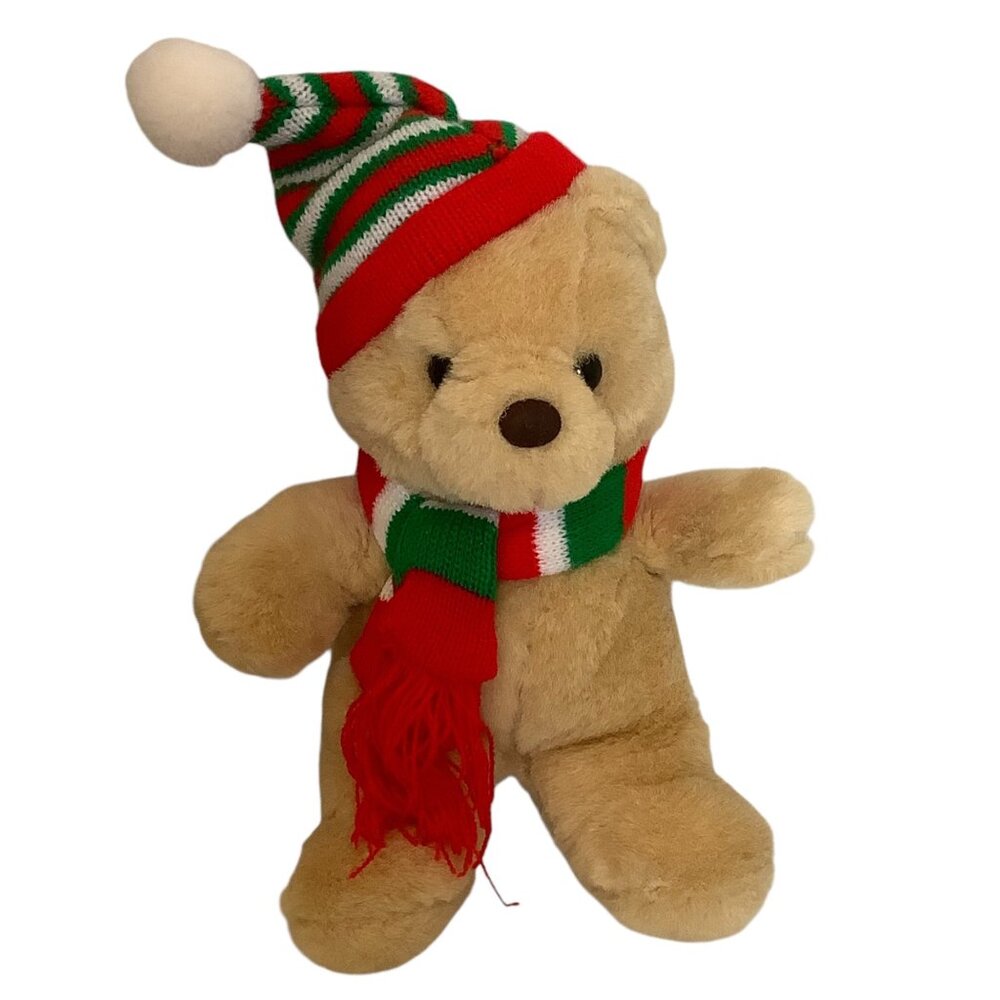 Vtg Cuddle Wit Christmas Teddy Bear Plush Stuffed Animal Hat & Scarf 11" Classic